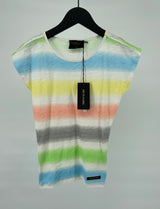 Top Beige Mouwloos met Gekleurde Strepen