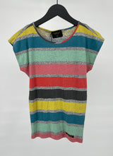 T-shirt Grijs Gekleurde Strepen Maat 134