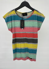 T-shirt Grijs Gekleurde Strepen Maat 134