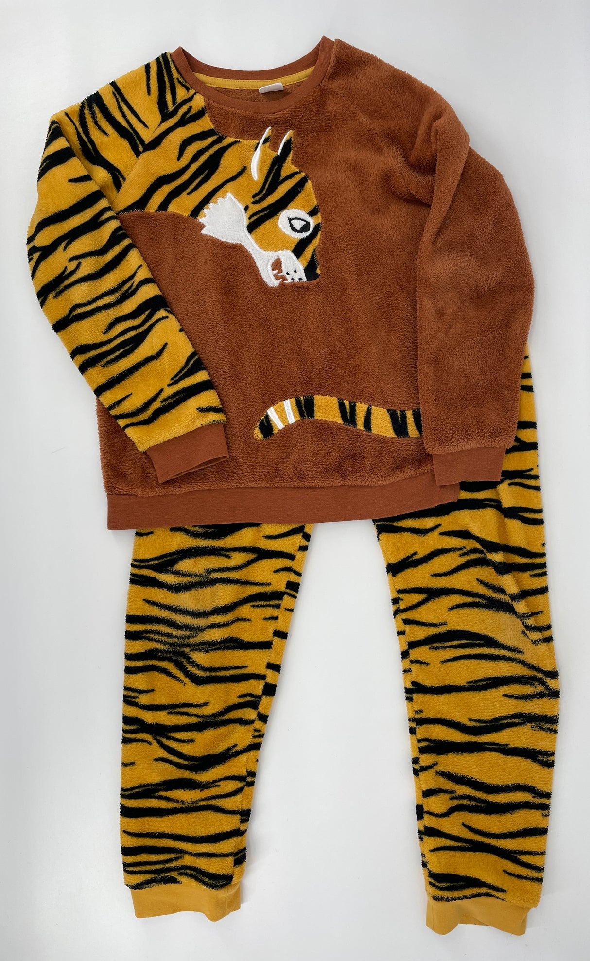 Pyjama Bruin Oranje Fleece Tijger Maat 146 / 152