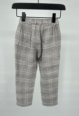 Broek Linnen Beige Blauw Blokjes Maat 98 / 104