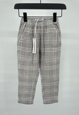 Broek Linnen Beige Blauw Blokjes Maat 98 / 104