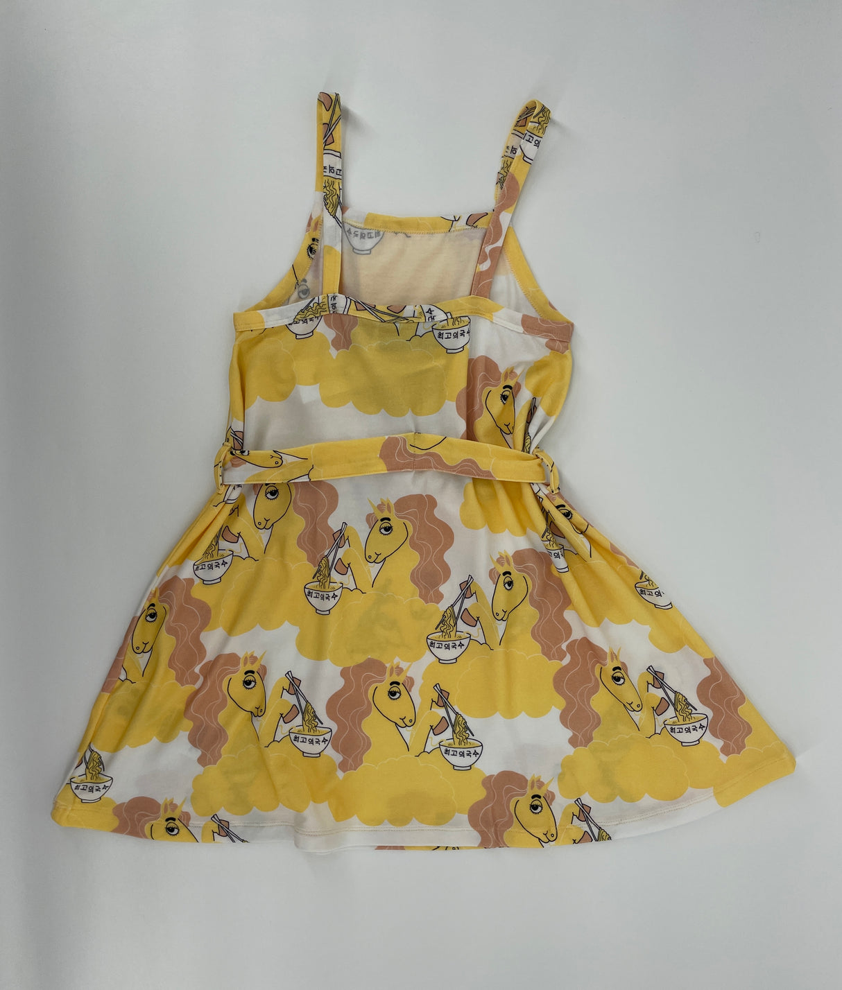 Jurk Mouwloos Unicorn Print Geel Roze Maat 104 / 110