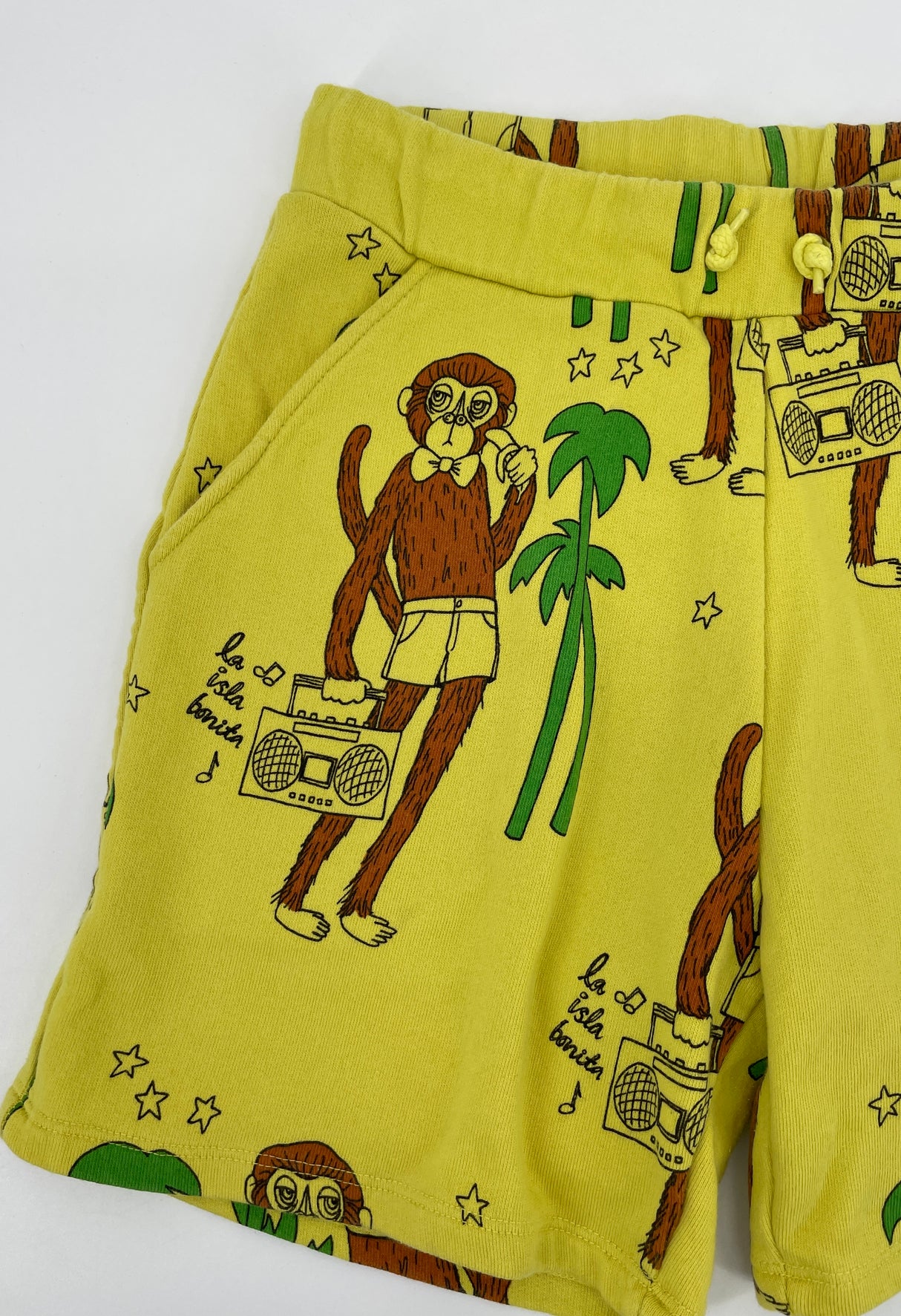 Korte Broek Geel Apen Print Maat 140 / 146