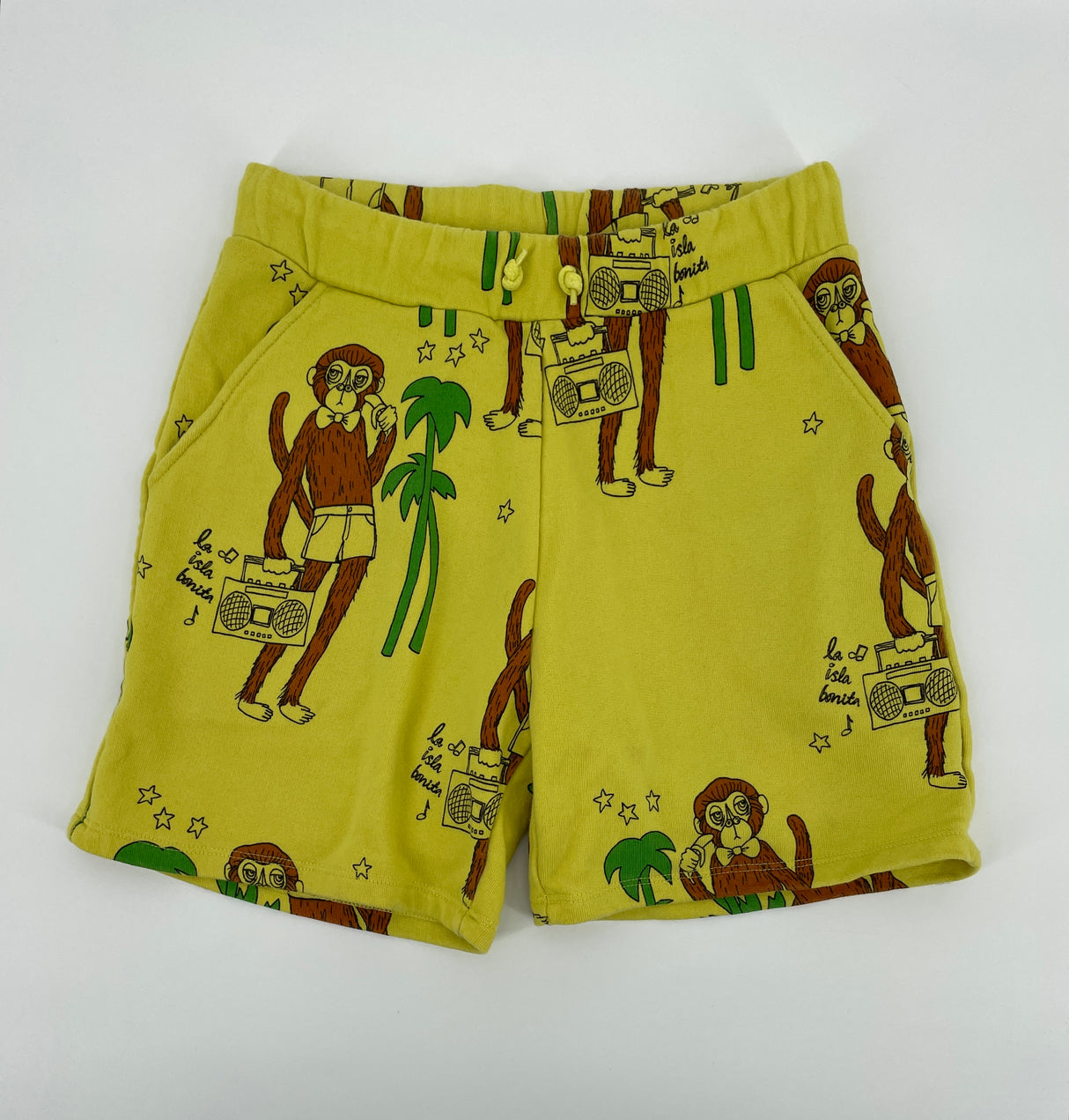 Korte Broek Geel Apen Print Maat 140 / 146
