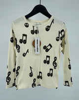 Longsleeve Beige Muzieknoten Maat 128 / 134