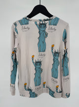 Longsleeve Beige New York Vrijheidsbeeld Print Maat 128 / 134