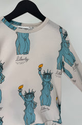 Longsleeve Beige New York Vrijheidsbeeld Print Maat 140 / 146