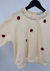 Trui Beige Kant Kraagje Lieveheersbeestjes Maat 116 / 122