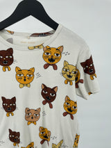 T-shirt Beige Katten Koor Print Maat 140 / 146