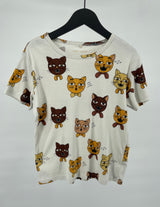 T-shirt Beige Katten Koor Print Maat 140 / 146