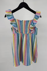 Jurk Mouwloos Multi Color Gestreept Roesjes Maat 110