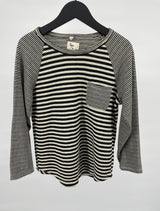 Longsleeve Zwart Beige Gestreept Maat 128 / 134