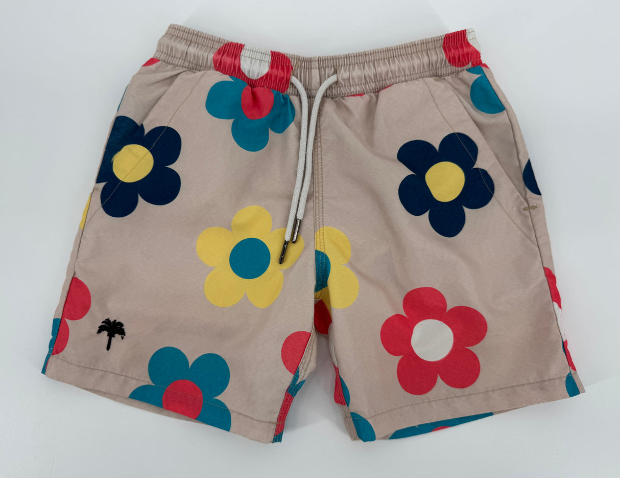 Zwembroek Beige Multi Color Bloemen Maat 140