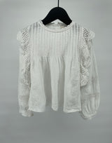 Blouse Wit Broderie Roesjes Maat 98 / 104