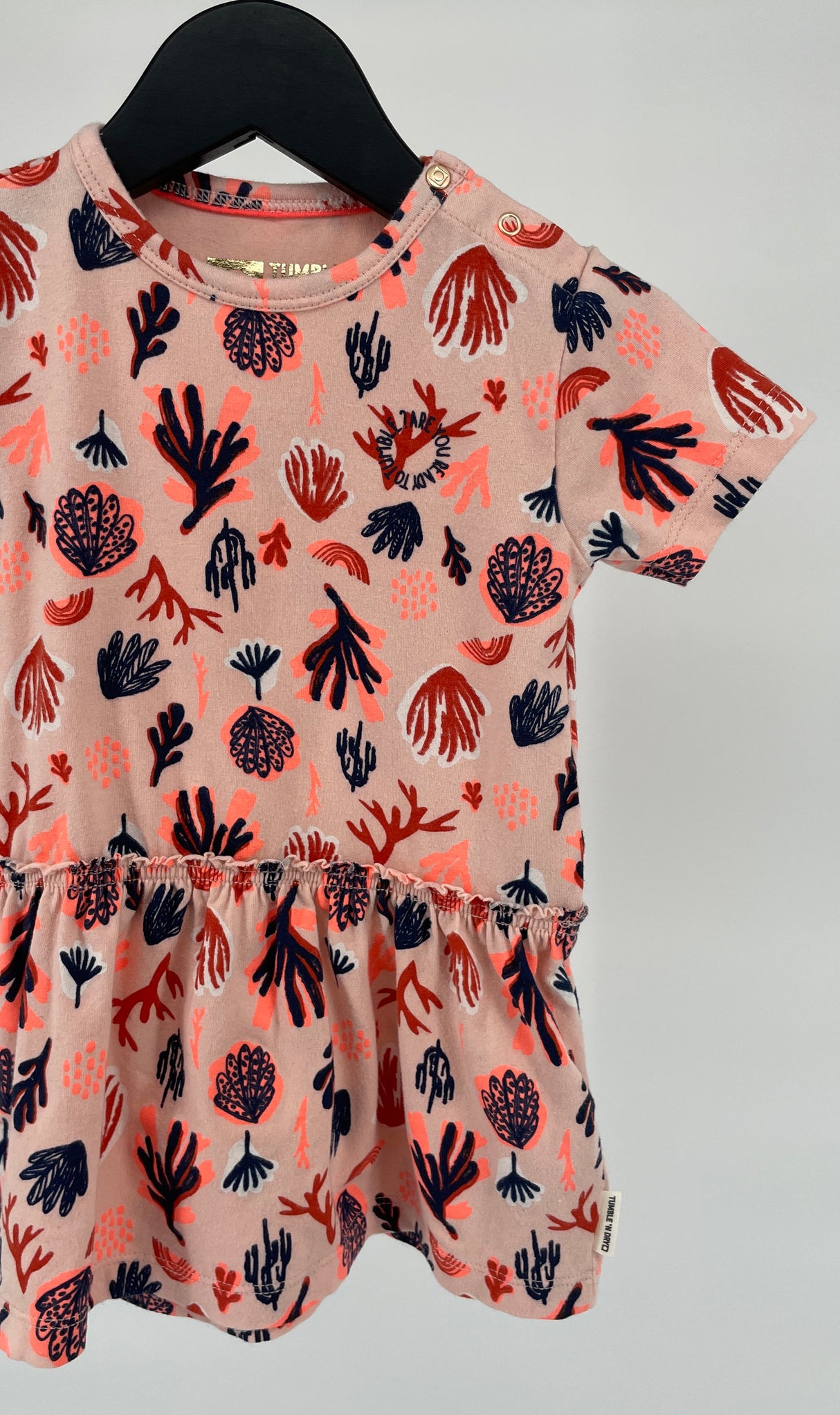 Jurkje Korte Mouw Roze Koraal Print Maat 74