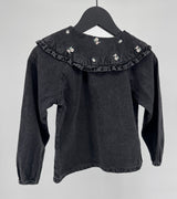 Blouse Donkergrijs Denim Geborduurde Kraag Maat 110